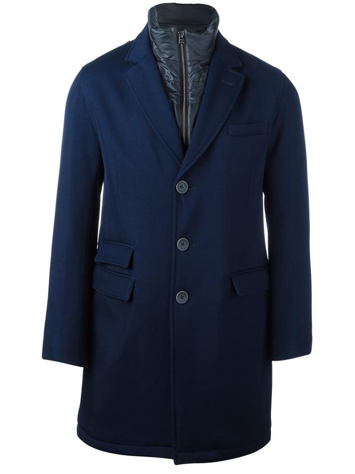 Herno Internal Layer Overcoat, Men's, Size: 54, Blue, Polyamide/polyester/virgin Wool