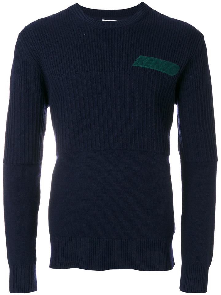 Kenzo - Logo Embroidered Rib Detail Sweater - Men - Wool - Xl, Blue, Wool