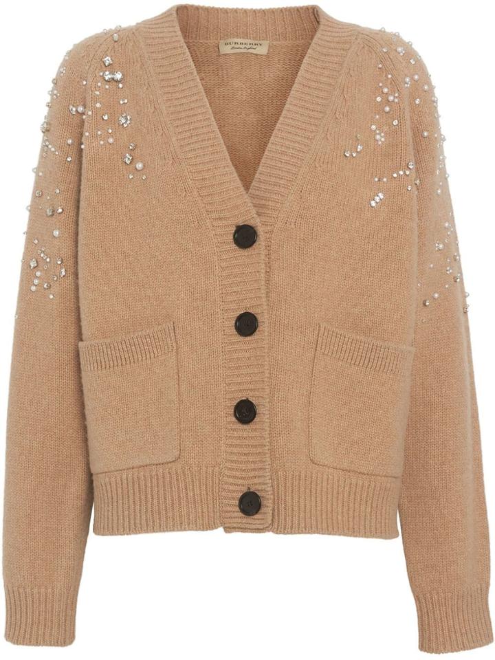 Burberry Crystal-embellished Merino Wool Cardigan - Brown