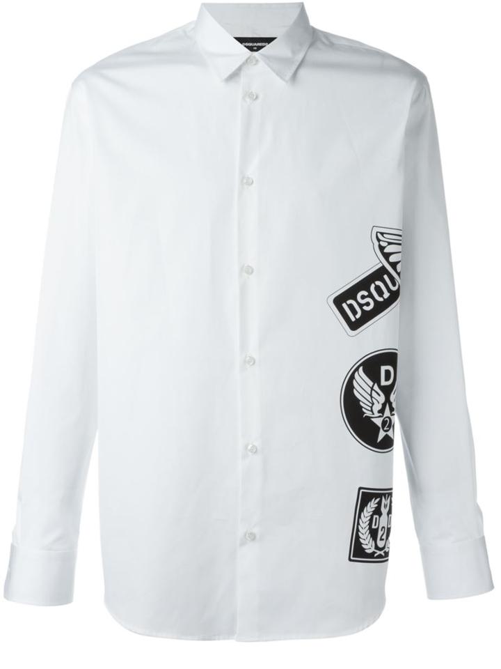 Dsquared2 Logo Print Shirt, Men's, Size: 52, White, Cotton