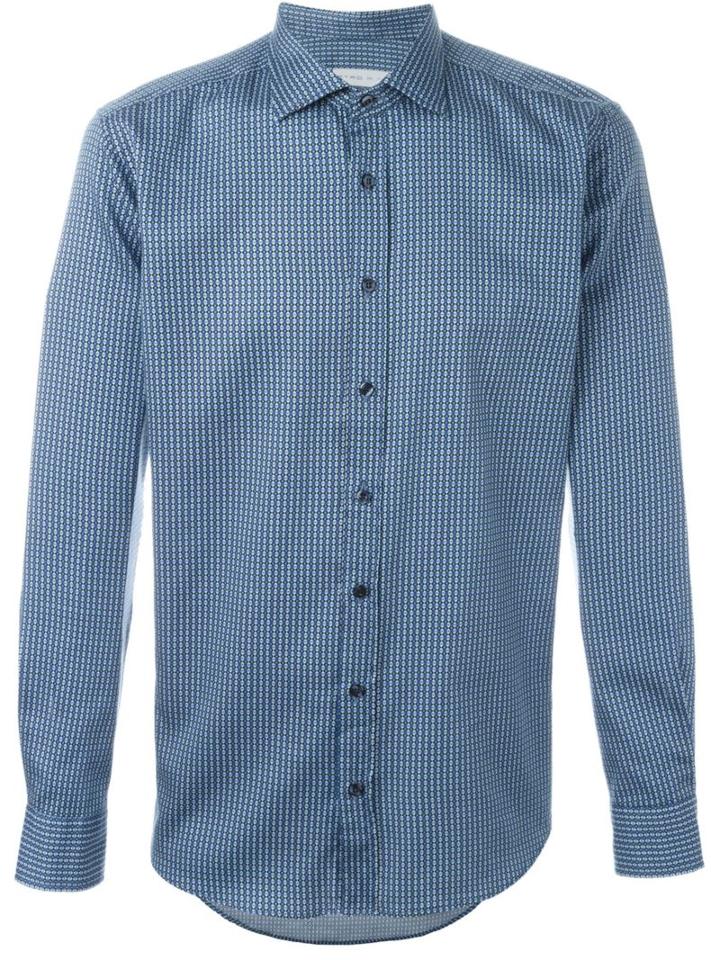 Etro Patterned Shirt, Men's, Size: L, Blue, Cotton