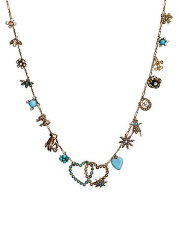 Katherine Wallach Diamond And Turquoise Charm Necklace