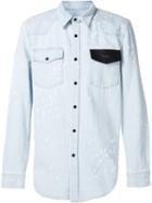 Givenchy Logo Patch Distressed Shirt, Men's, Size: Xl, Blue, Cotton/calf Leather/zamak