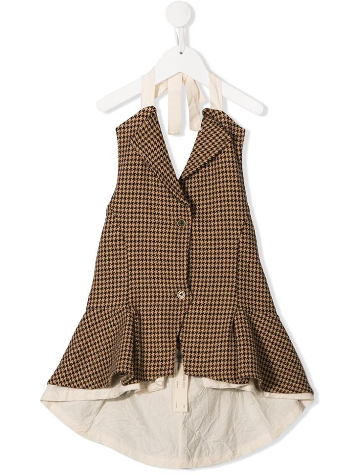 Little Creative Factory Kids Houndstooth Peplum Top - Brown