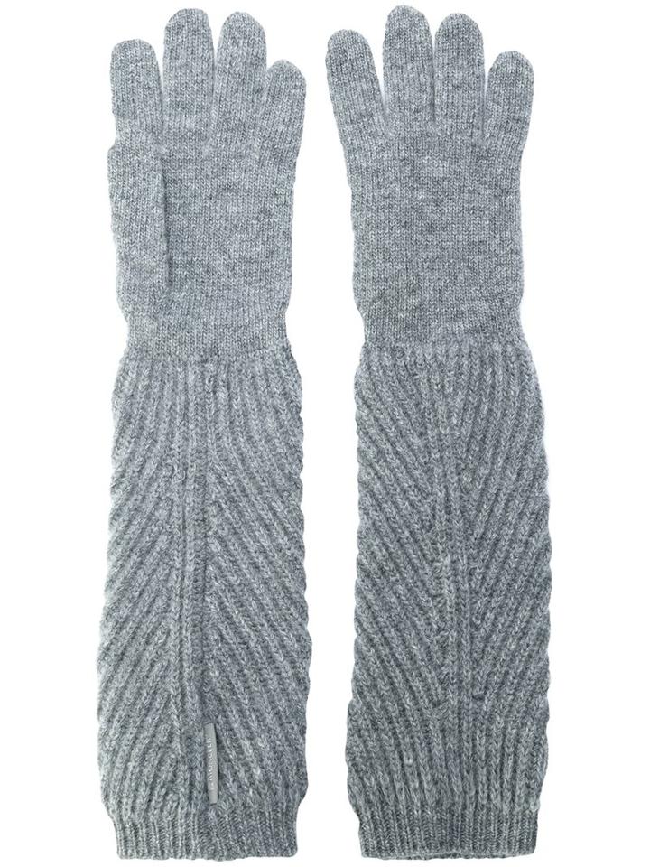 Moncler Ribbed Long Gloves, Women's, Size: Large, Grey, Cashmere/wool