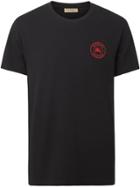 Burberry Embroidered Logo Cotton T-shirt - Black