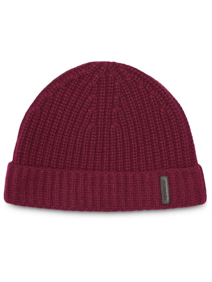 Burberry Rib Knit Cashmere Beanie - Red