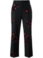 Marc Jacobs Pinstripe And Floral Trousers, Women's, Size: 4, Black, Cotton/wool