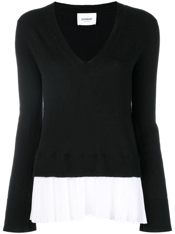 Dondup Pleated Hem V-neck Sweater - Black