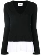Dondup Pleated Hem V-neck Sweater - Black