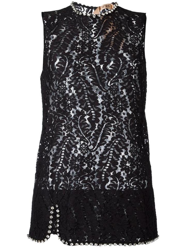 No21 Lace Tank Top, Women's, Size: 42, Black, Cotton/viscose/polyamide