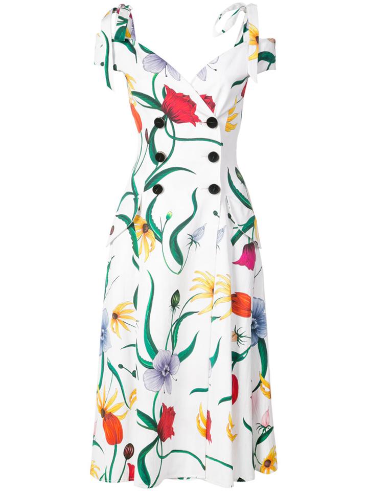 Carolina Herrera Double Breasted Floral Dress - White
