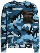 Valentino Camouflage Print Flap Pocket Cotton Sweatshirt - Blue
