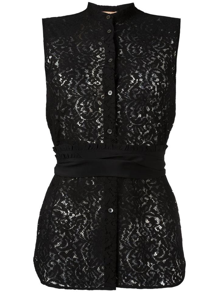 No21 Belted Lace Blouse, Women's, Size: 44, Black, Cotton/polyamide/silk/acetate