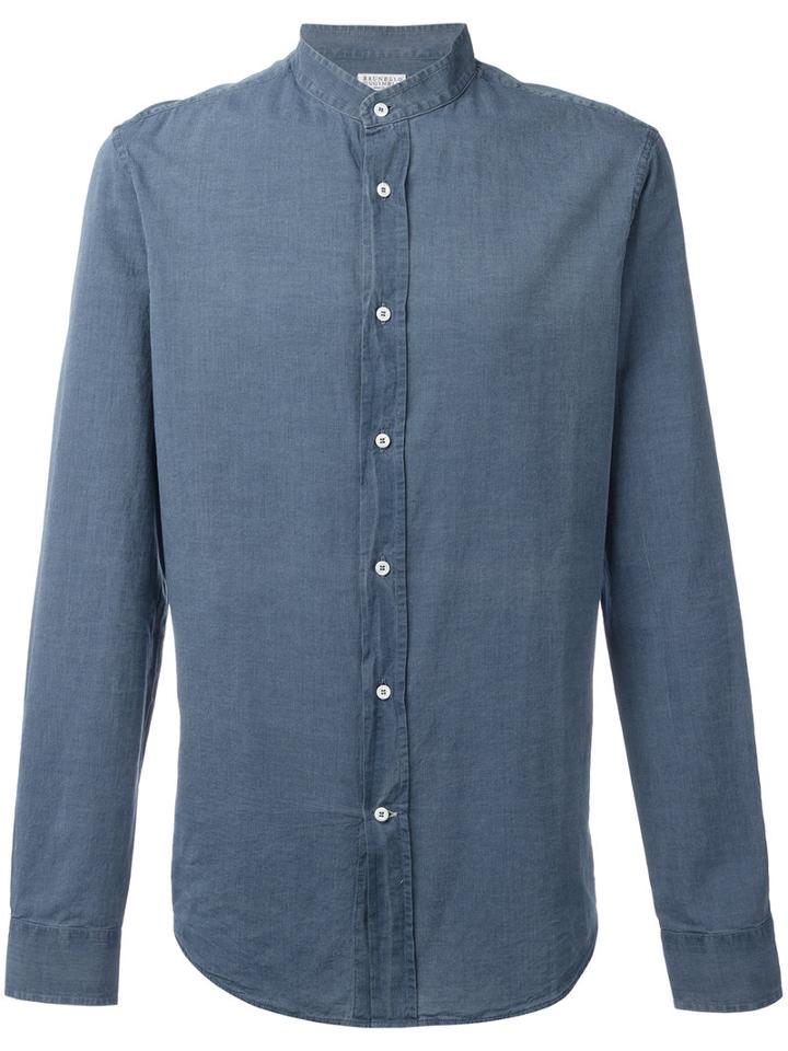 Brunello Cucinelli Mandarin Neck Denim Shirt, Men's, Size: Xl, Blue, Cotton