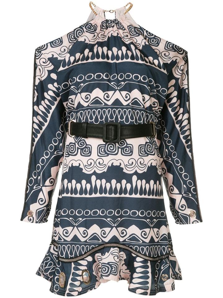 Self-portrait Cold Shoulder Belted Dress - Multicolour