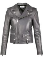 Saint Laurent Classic Leather Biker Jacket, Women's, Size: 42, Grey, Cupro/cotton/lamb Skin/polyester