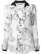 Moschino Fashion Show Print Blouse, Women's, Size: 40, White, Silk