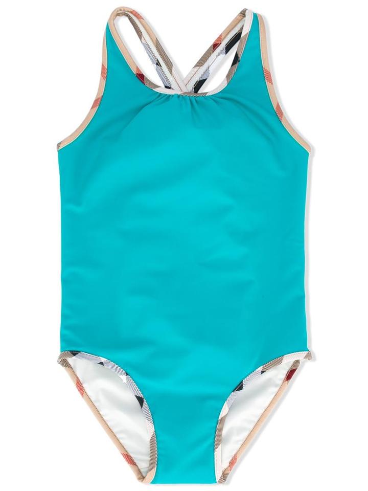 Burberry Kids Checktrim One-piece Swimsuit, Girl's, Size: 8 Yrs, Green