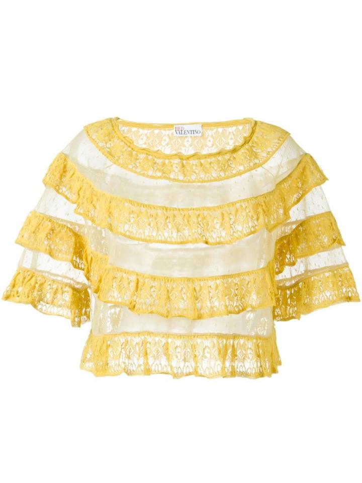 Red Valentino Ruffle Lace Top, Women's, Size: Small, Yellow/orange, Cotton/polyamide