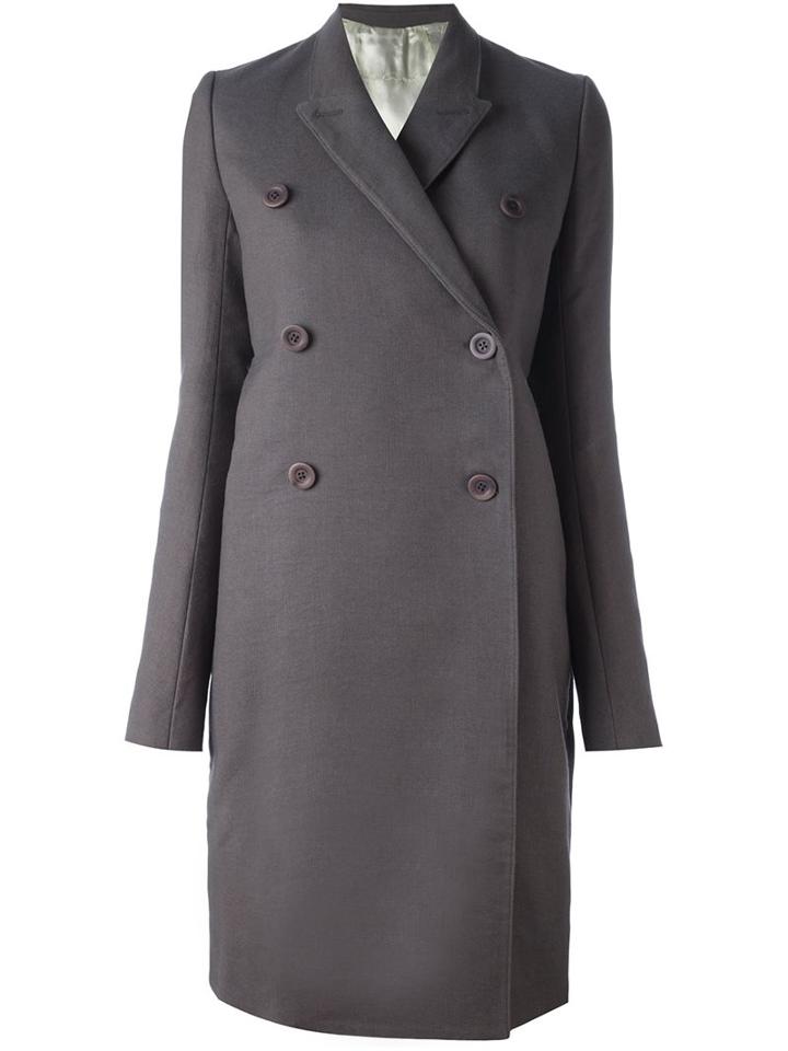 Rick Owens Double Breasted Coat, Women's, Size: 42, Grey, Cotton/linen/flax/polyamide/wool