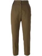Mm6 Maison Margiela Cropped Slim Fit Trousers, Women's, Size: 40, Brown, Cotton/spandex/elastane/viscose/wool