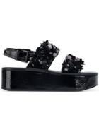 Kennel & Schmenger Floral Appliqué Platform Sandals - Black