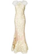 Nedret Taciroglu Couture Embellished Fishtail Gown, Women's, Size: 38, Yellow/orange, Silk