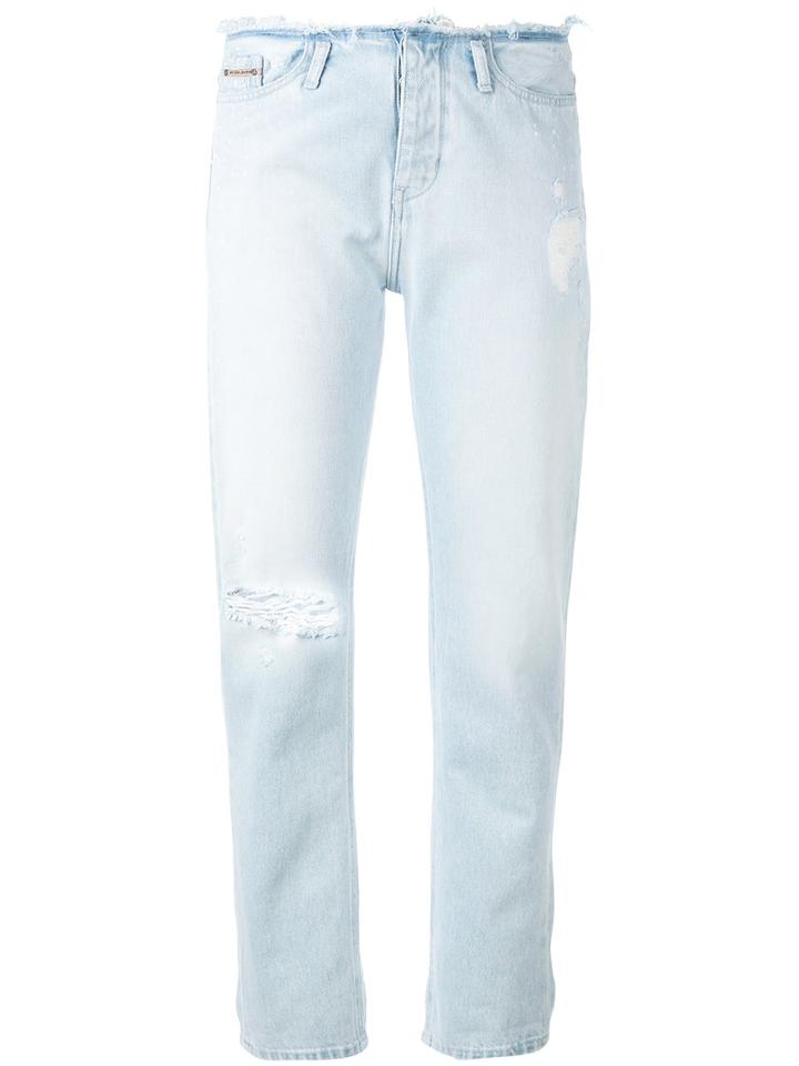 Calvin Klein Jeans - Ripped Detail Straight Jeans - Women - Cotton - 25, Blue, Cotton