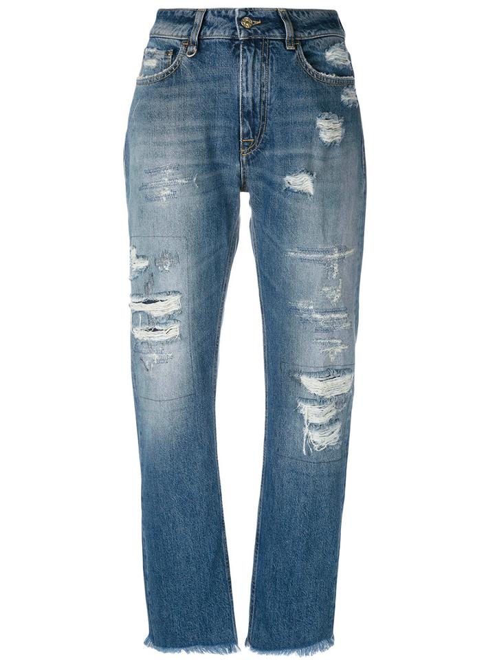 Cycle - Distressed Straight Jeans - Women - Cotton - 29, Blue, Cotton