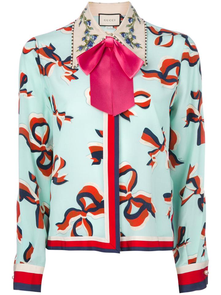 Gucci Bow Print Blouse - Blue