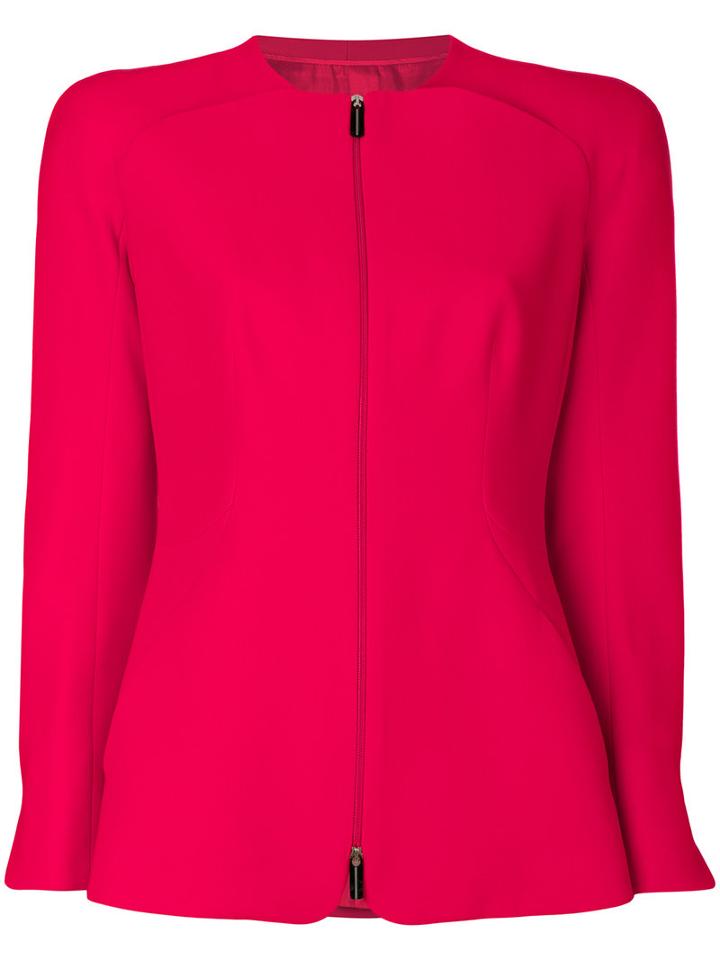 Giorgio Armani - Structured Zipped Blazer - Women - Silk - 46, Red, Silk