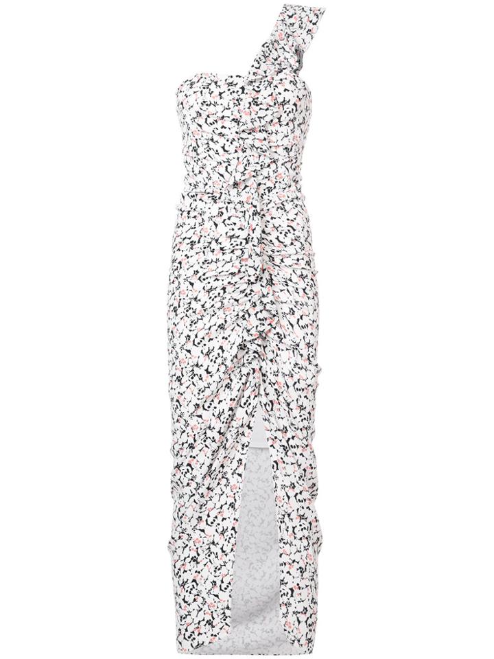 Veronica Beard Floral Print Ruffled One Shoulder Dress - White