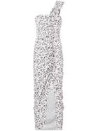 Veronica Beard Floral Print Ruffled One Shoulder Dress - White