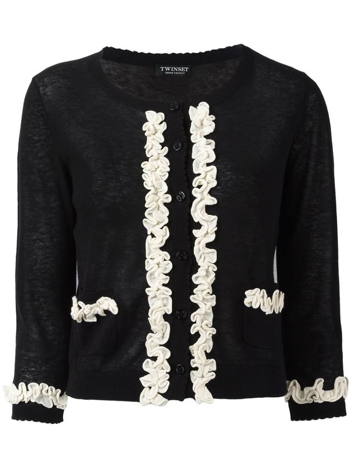 Twin-set Frill Detail Cardigan, Women's, Size: Xxl, Black, Linen/flax/cotton