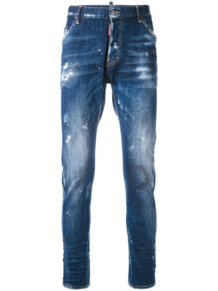 Dsquared2 - Paint Splatter Tapered Jeans - Men - Cotton/calf Leather/polyester/spandex/elastane - 54, Blue, Cotton/calf Leather/polyester/spandex/elastane