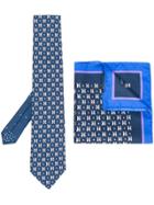 Etro Penguin Print Tie And Pocket Square Set - Blue