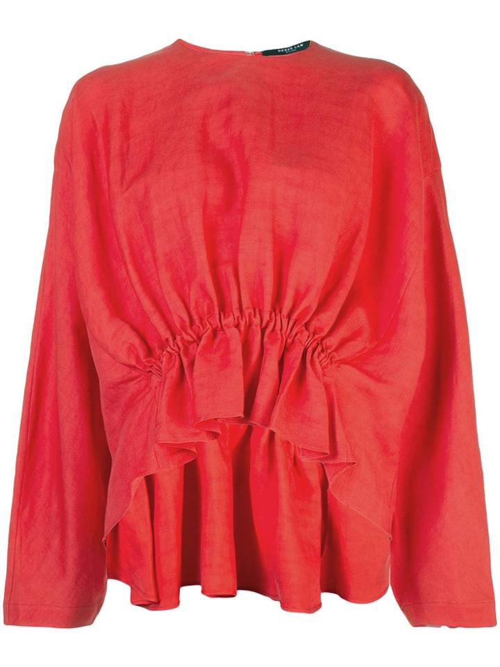 Derek Lam Long Sleeve Linen Blouse With Gathered Waist Detail