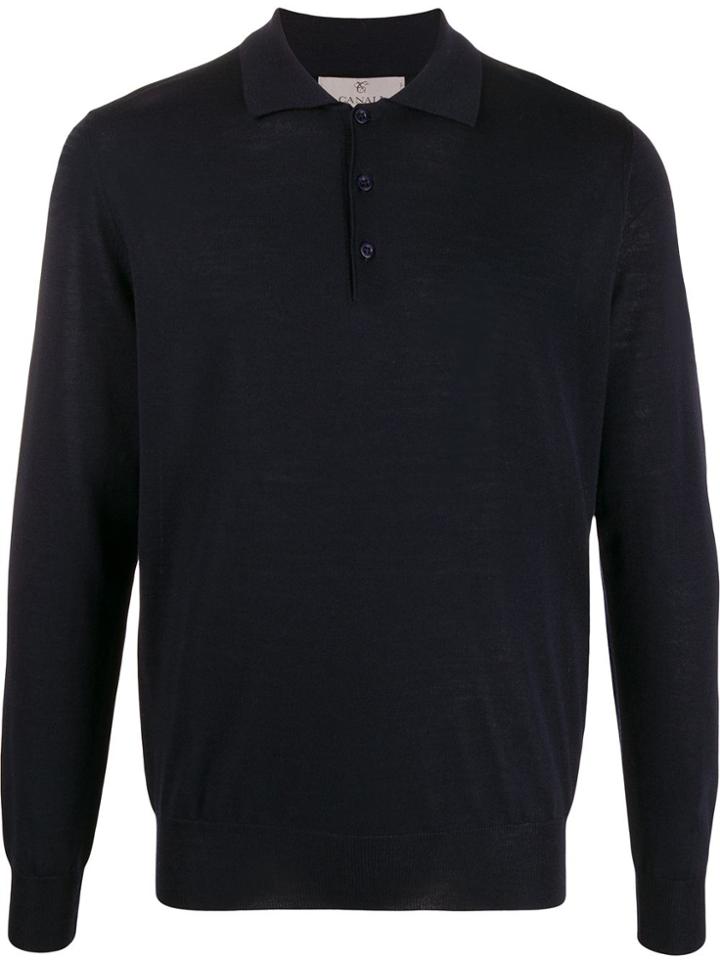 Canali Long-sleeved Polo Shirt - Blue