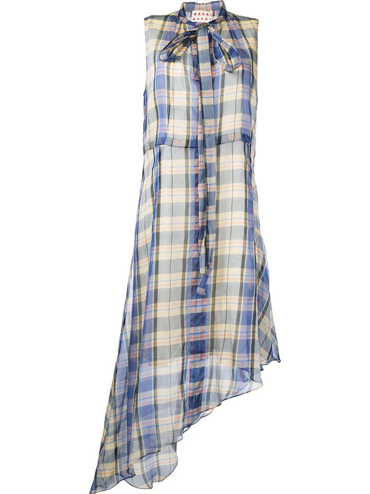 Marni - Plaid Asymmetric Dress - Women - Silk/spandex/elastane - 40, Nude/neutrals, Silk/spandex/elastane