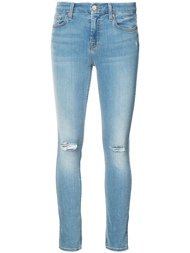 7 For All Mankind - Distressed Skinny Jeans - Women - Cotton/polyester/spandex/elastane - 29, Brown, Cotton/polyester/spandex/elastane