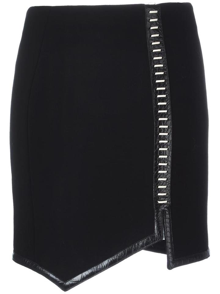 Mugler Asymmetric Hem Skirt, Women's, Size: 38, Black, Virgin Wool/calf Leather