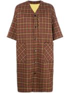 Neul Checked Short Sleeved Coat - Brown
