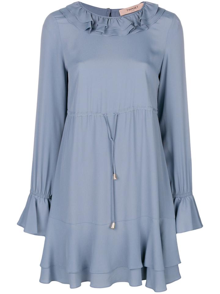 Twin-set Ruffle Drawstring Waist Dress - Blue