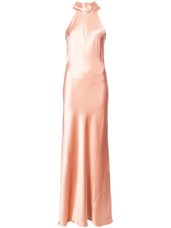 Galvan Tie Neck Halter Evening Gown - Nude & Neutrals