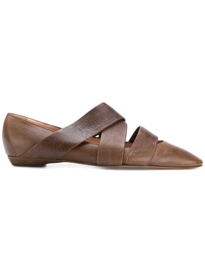Marni Vintage Strappy Pointed Ballerinas - Brown