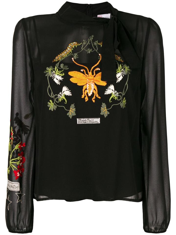 Red Valentino Floral Embroidered Shift Blouse - Black
