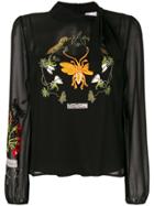 Red Valentino Floral Embroidered Shift Blouse - Black