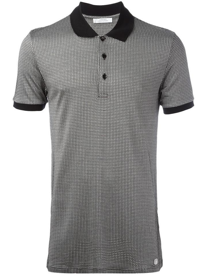 Versace Collection Contrast Collar Polo Shirt, Size: Small, Black, Viscose/cotton