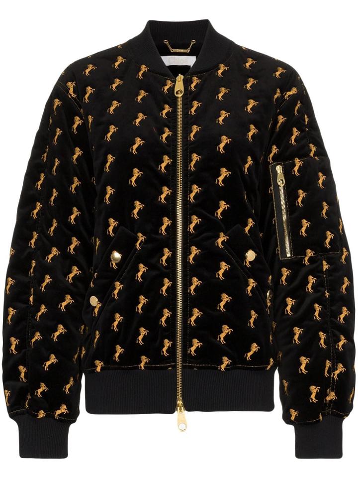Chloé Chloe Vlvt Bomber Jkt Emb - Black